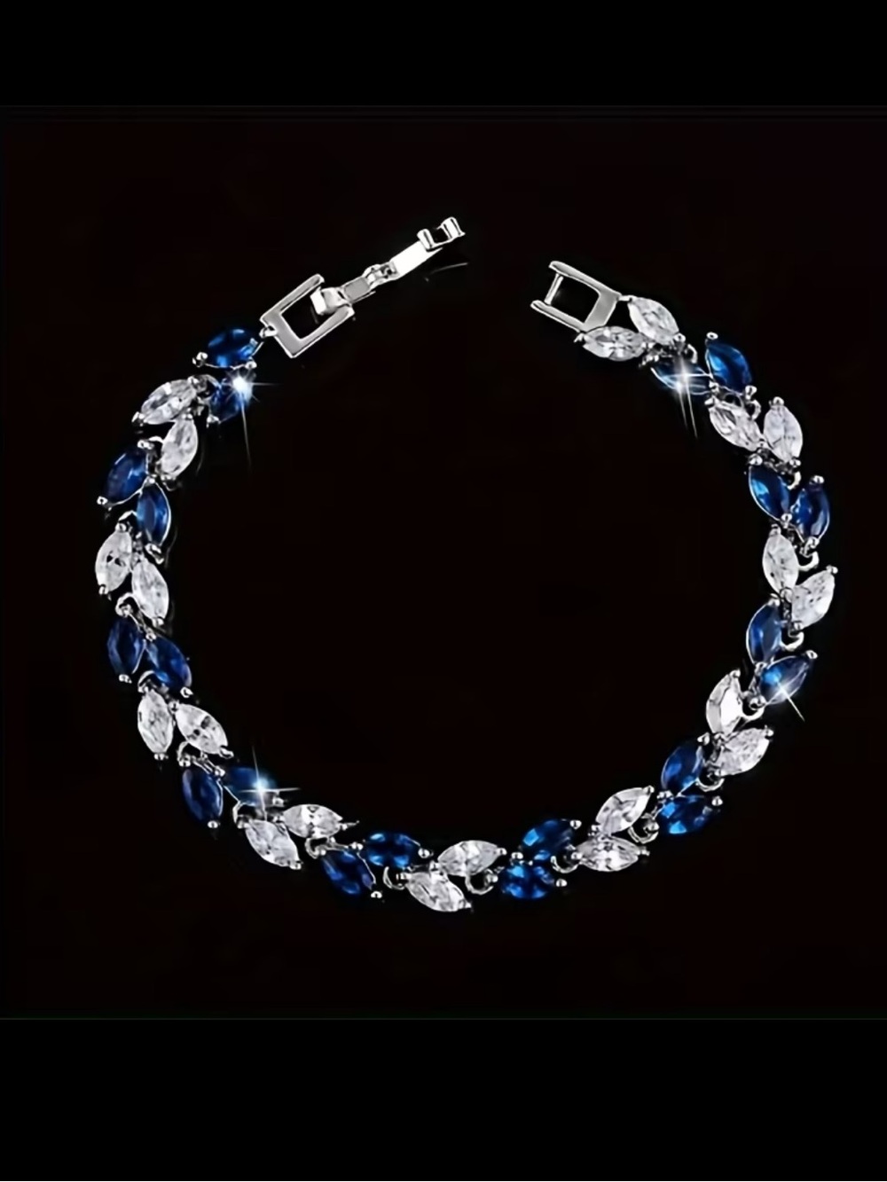 Elegant Navy Blue and White Crystal Tennis Bracelet - Women Jewelry